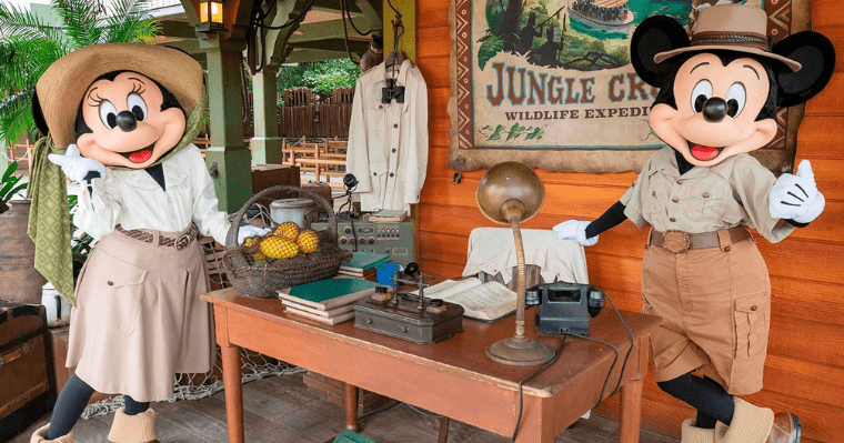 Mickey and Minnie about the board the Jungle Cruise in Tokyo